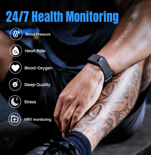 Vital Band worn on the wrist, tracking heart rate, blood oxygen, sleep, and more